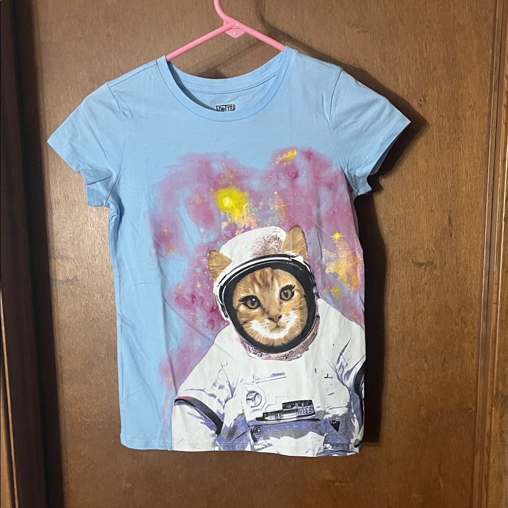 Spotted Zebra Kids Cat Astronaut Graphic Tee Blue Girls L (10)